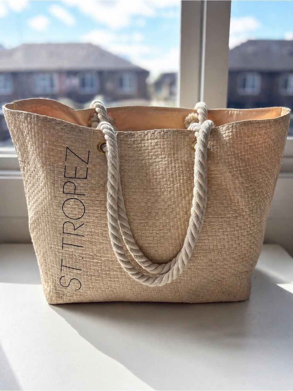 St Tropez Straw Tote Bag Beach Bag Rope Handle Summer Travel